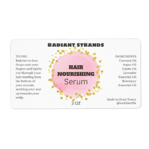 Roze en goudglitter laten serumlabels vallen etiket