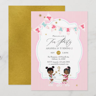 Roze en goudglitter meisje 2e verjaardag Tea Party Kaart