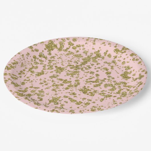 Roze en goudglitter-meisje met moderne platter papieren bordje (Gekanteld)