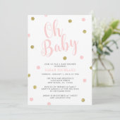Roze en goudglitter Oh Baby shower Kaart (Staand voorkant)