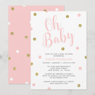 Roze en goudglitter Oh Baby shower Kaart