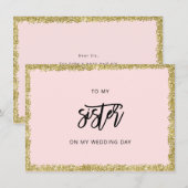 Roze en goudglitter op mijn zusje trouwkaart kaart (Voorkant / Achterkant)