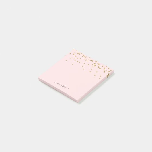 Roze en goudglitter post-it® notes (Schuin)