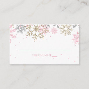Roze en goudglitter Snowflake Place Cards Informatiekaartje