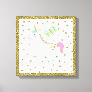 Roze en goudglitter Unicorn Girls Bedroom Nursery Canvas Afdruk