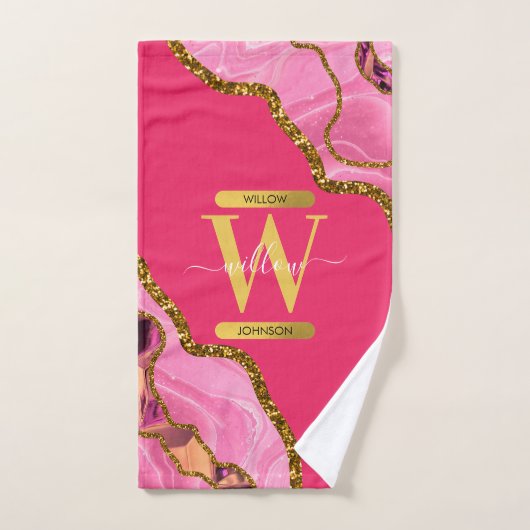 Roze en goudgrijs Glitter Monogram Bad Handdoek (Handdoek)