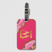 Roze en goudgrijs Glitter Monogram Bagagelabel (Voorkant (verticaal))