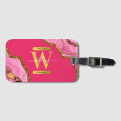 Roze en goudgrijs Glitter Monogram Bagagelabel (Voorkant (horizontaal))