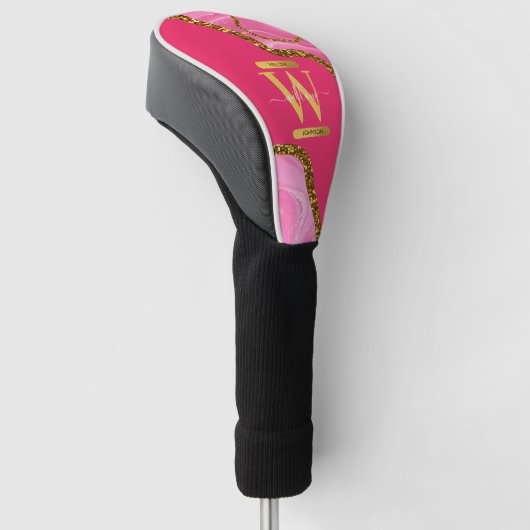 Roze en goudgrijs Glitter Monogram Golfheadcover (Schuin)