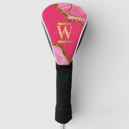 Roze en goudgrijs Glitter Monogram Golfheadcover (Voorkant)