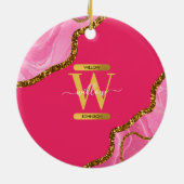 Roze en goudgrijs Glitter Monogram Keramisch Ornament (Achterkant)