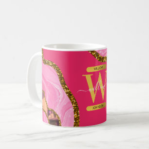 Roze en goudgrijs Glitter Monogram Koffiemok