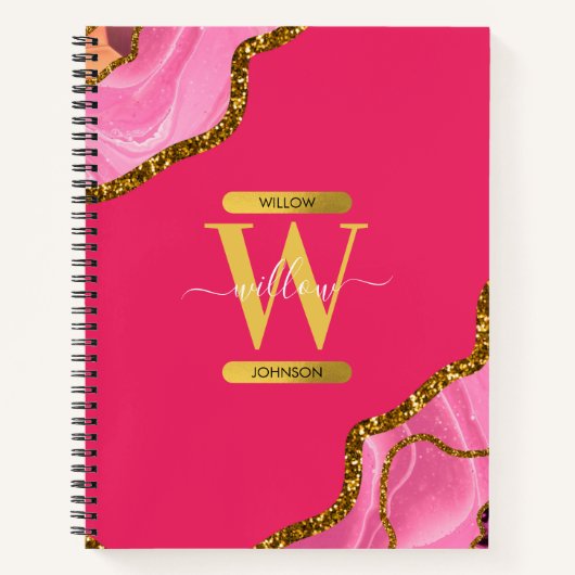 Roze en goudgrijs Glitter Monogram Notitieboek (Voorkant)