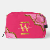 Roze en goudgrijs Glitter Monogram Toilettasje (Achterkant)