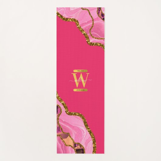 Roze en goudgrijs Glitter Monogram Yogamat (Voorkant)
