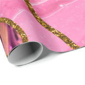 Roze en goudgrijze geode glitter cadeaupapier (Rol Hoek)