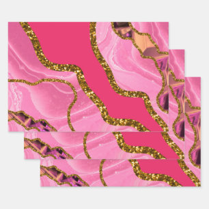 Roze en goudgrijze geode glitter inpakpapier vel