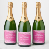 Roze en goudgrijze marmer sparkling wijnetiket (Flessen)