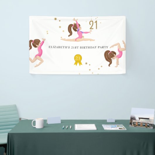 Roze en goudgymnastiek 21ste verjaardag spandoek (Beurs)