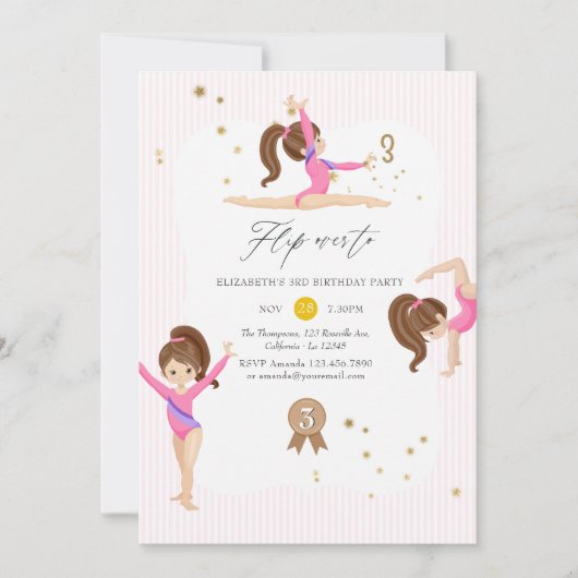 Roze en goudgymnastiek 3e verjaardag kaart (Voorkant)
