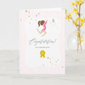 Roze en goudgymnastiek 4e verjaardag kaart (Gele Bloem)