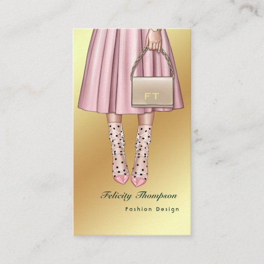 Roze en goudhoudende Mode Rag Trade QR Code Visitekaartje (Voorkant)