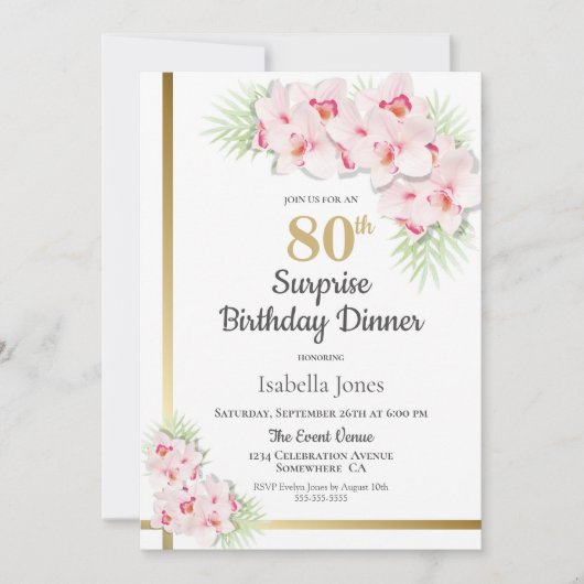 Roze en goudhoudende verrassingen 80e verjaardag kaart (Voorkant)
