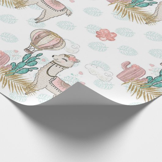 Roze en goudhoudende woestijn Steampunk Llama Cadeaupapier (Hoek)