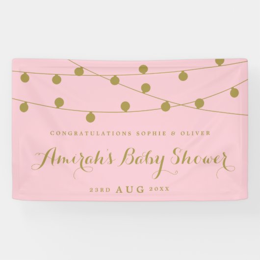 Roze en goudkleurig, fijn Baby shower Spandoek (Horizontaal)
