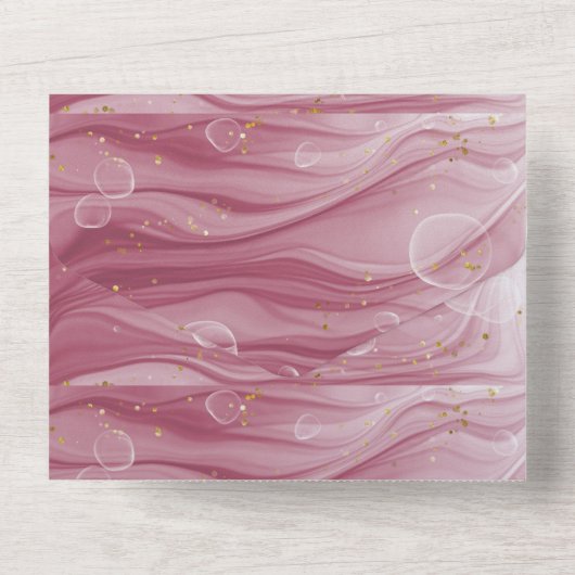 Roze en goudkleurig patroon all in one uitnodiging (Achterkant)