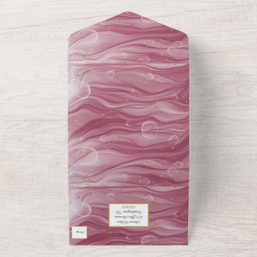 Roze en goudkleurig patroon all in one uitnodiging (Buitenkant)