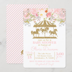 Roze en goudkleurige Baby shower van Carousel Girl Kaart