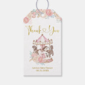 Roze en goudkleurige carrousel Dank u Label Cadeaulabel (Voorkant)