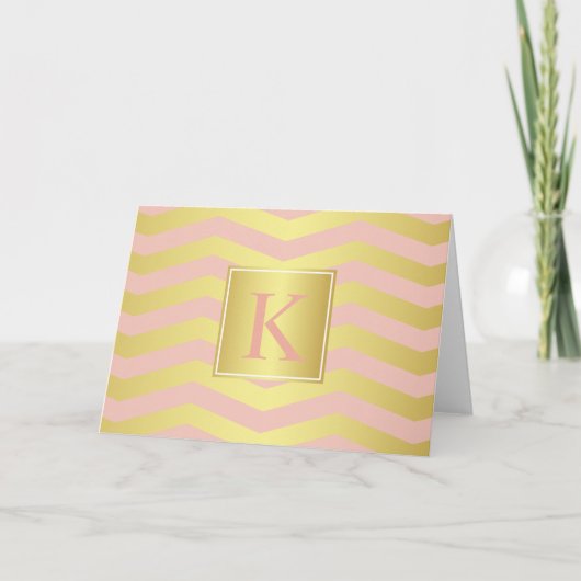 Roze en goudkleurige goudkleurig met monogram notitiekaartje (Voorkant)