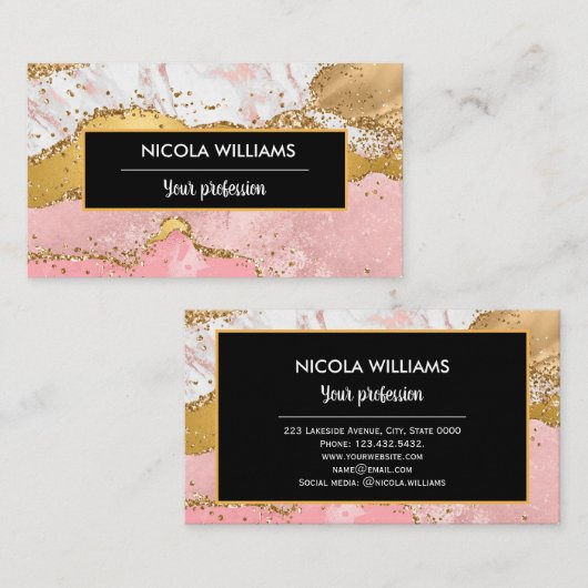 Roze en goudkleurige goudkleurige appelrog visitekaartje (Voorkant / Achterkant)