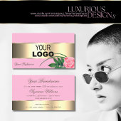 Roze en goudkleurige Roos met Logo Visitekaartje