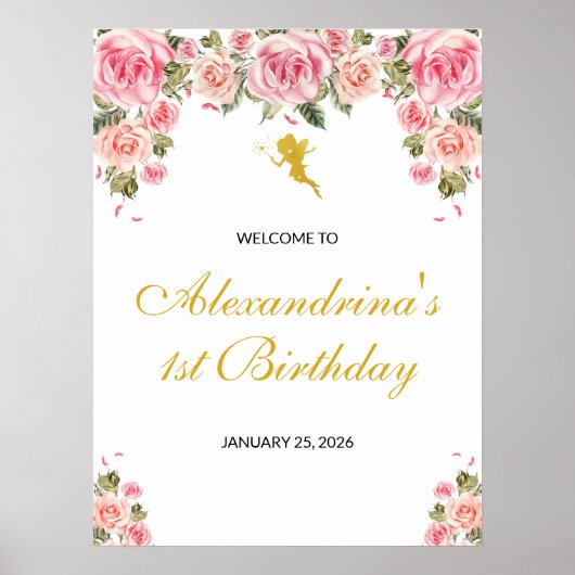 Roze en goudkoorts Thema Birthday Poster (Voorkant)