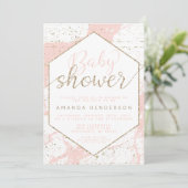 Roze en goudmarmer Baby shower Kaart (Staand voorkant)