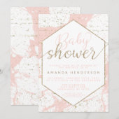 Roze en goudmarmer Baby shower Kaart (Voorkant / Achterkant)