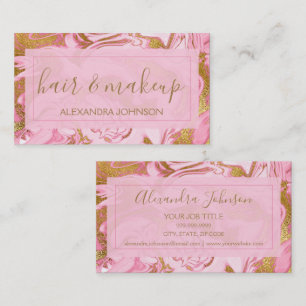 Roze en goudmarmer Hair en Makeup Visitekaartje