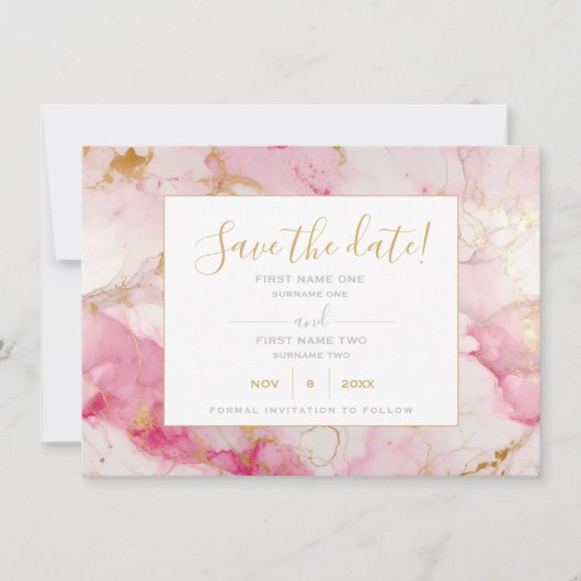 Roze en goudmarmer, met uitzondering van de datumk save the date (Voorkant)