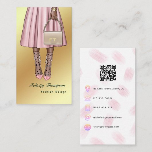 Roze en goudmeisjes QR-code Visitekaartje (Voorkant / Achterkant)