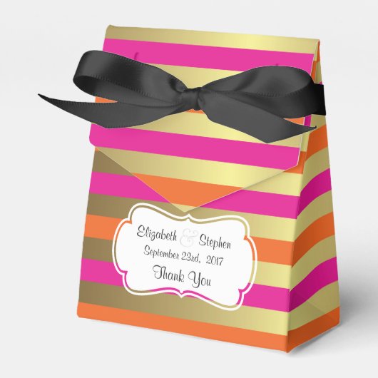Roze en goudmetaalstrips Bedankt Bedankdoosjes (Voorkant Zijde)
