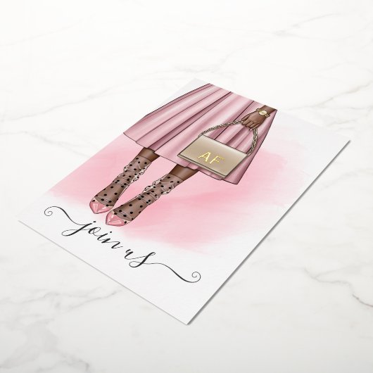 Roze en goudmonogram Grafische Quinceañera Folie U Folie Uitnodiging (Gedraaid)