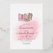 Roze en goudmonogram Grafische Quinceañera Folie U Folie Uitnodiging (Achterkant)