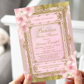 Roze en goudoliesprincess Baby shower Kaart