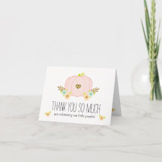 Roze en goudpompoen Baby shower Hartelijk dank Notitiekaartje