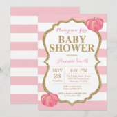 Roze en goudpompoen Baby shower Kaart (Voorkant / Achterkant)