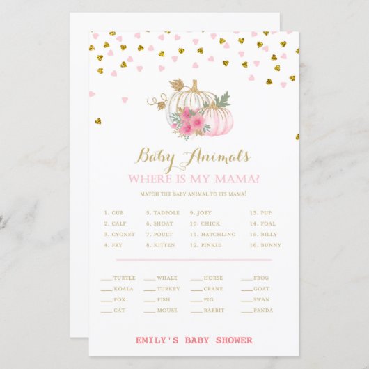 roze en goudpompoenen Baby shower (Voorkant / Achterkant)