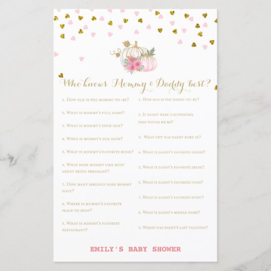 roze en goudpompoenen Baby shower (Voorkant)